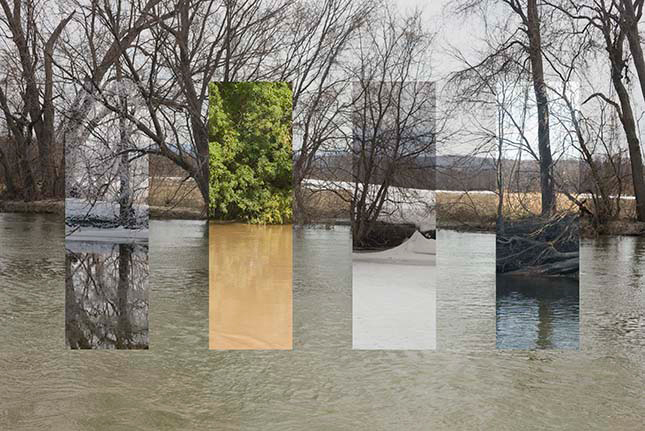 Otter Creek, View Southeast: Spring/Summer/Autumn/Autumn/Winter; 23 March 2011 (background), 31 August 2011 (center left), 21 November 2011 (right inset), 19 December 2010 (left inset), and 5 March 2011 (center–right inset).