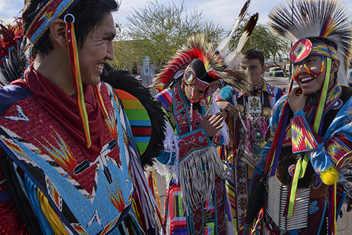 Indigenous Enterprise dancers after performing on Martin Luther King, Jr. Day, Mesa, AZ (2016).