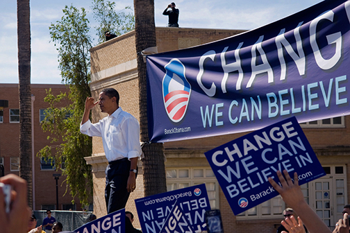 Then-Senator Barack Obama during the presidential campaign at Arizona State University, Tempe, AZ (2007).