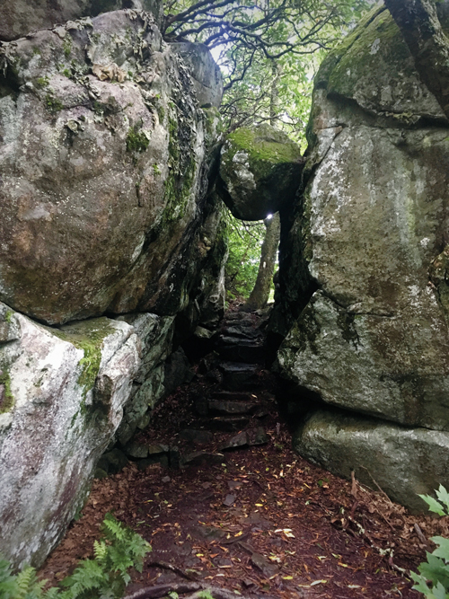 This attention-grabbing passageway on Apple Orchard Mountain is known affectionately as the “Guillotine.” 