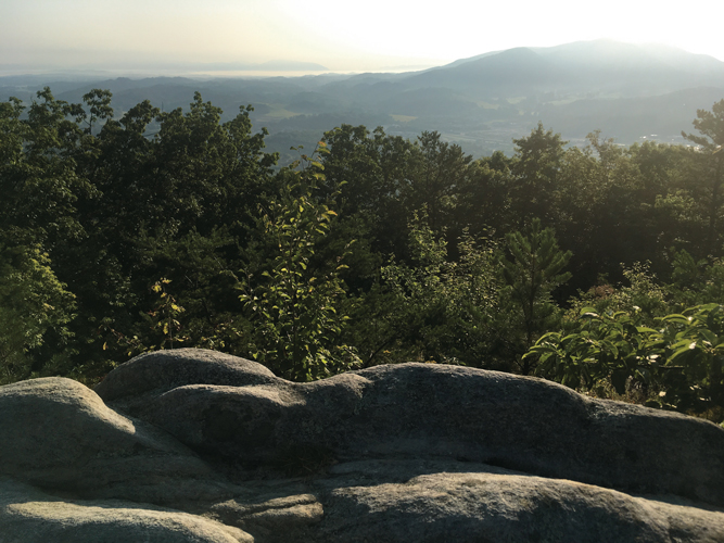 Rising early on the AT has its rewards, such as this sunrise view from rock outcrops south of Daleville.