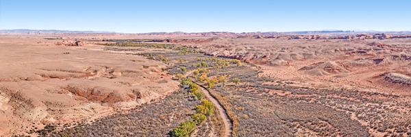 Riverbed of the San Rafael River flowing through the San Rafael Desert toward the Green River.