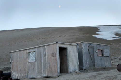 Moonrise over the Baked Mountain shelters, Valley of 10,000 Smokes, AK